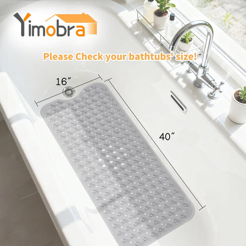 40"x16", Yimobra Non Slip Bathtub Mat Super Strong Suction Cups, Extra Long Shower Mat with Drain Holes, Machine