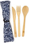 Honbay 3PCS Japanese Style Eco-friendly Bamboo Flatware Set, Reusable Utensils with Retro Pouch - Spoon, Fork, Knife