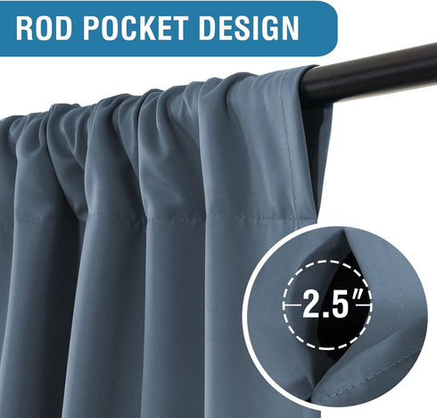 H.VERSAILTEX 100% Blackout Curtains for Small Windows, Stone Blue, 42 inches W by 63 inches L