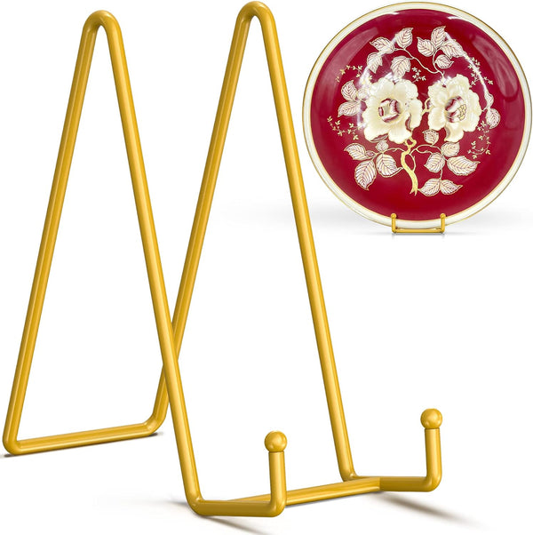TR-LIFE 10 Inch Large Plate Holder Stands for Display - Metal Picture Frame + Small Easels for Decorative Plates, Gold