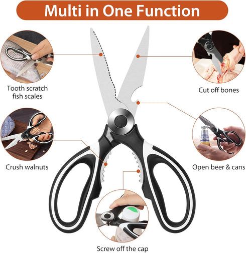 Kitchen Scissors,Heavy duty Food scissors,Multipurpose Stainless Steel Food Scissors for Poultry,Fish, Meat, Vegetables Herbs, Bones, Dishwasher Safe,2-Pack Kitchen Shears by AlifafaZ