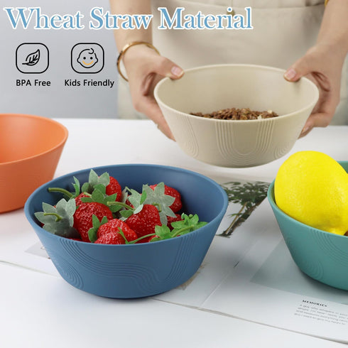 Cereal Bowls Set of 6, 36oz Wheat Straw Bowls with Unique Design, Microwave & Dishwasher Safe for Salad, Pasta, Soup