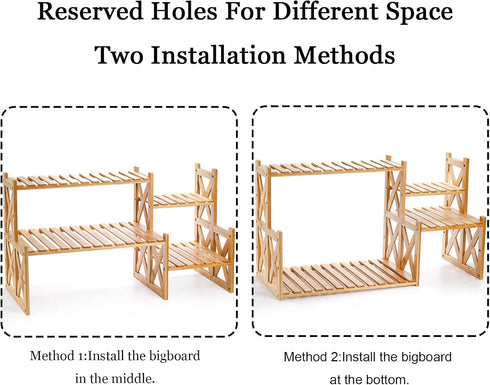 2 Lawei Tier Bamboo Tabletop Plant Stand, Adjustable Flower Pot Holder Shelf Planter Display Stand, Small Desktop