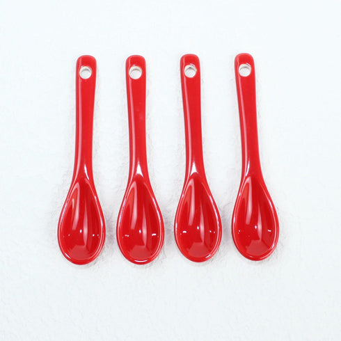 Set of 4 Red Ceramic Mini Coffee Spoons, 3.5” Asian Spoons for Tea, Yogurt, Sauce, and Desserts