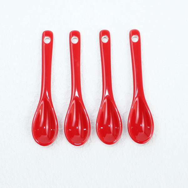 Set of 4 Red Ceramic Mini Coffee Spoons, 3.5” Asian Spoons for Tea, Yogurt, Sauce, and Desserts