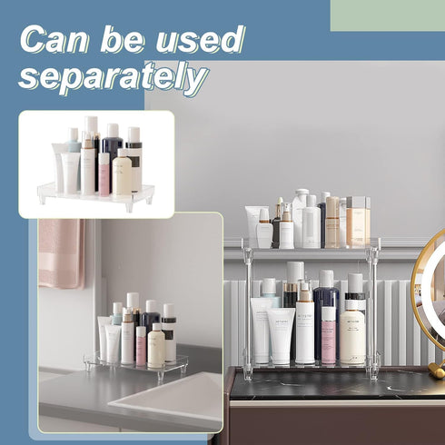 Multi-Functional Bathroom Organizer Countertop for Makeup, Skincare, and More, Acrylic 2-Tier Vanity Tray