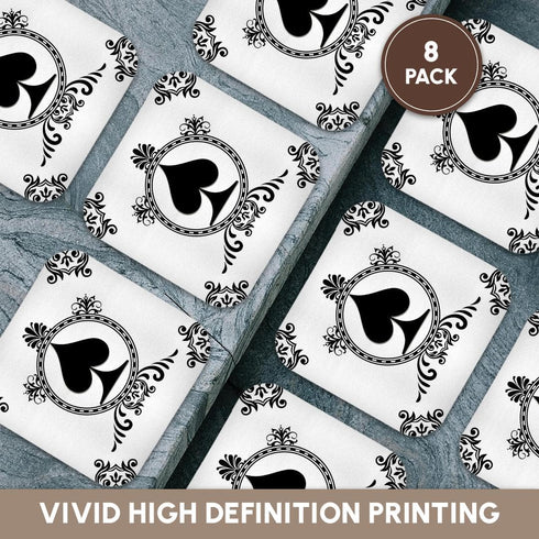3dRose Ace of Spade Playing Cards, White and Black - Soft Coasters, Set of 8