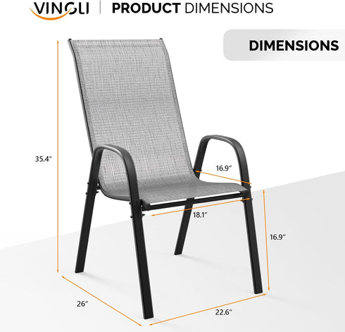 Set 2 VINGLI Patio Chairs of Stackable Outdoor Dining Chairs with Comfortable Sling High Back Chairs and Armrests