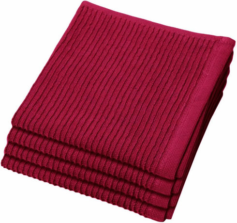 Now Designs Set of 4 Ripple Kitchen Dishcloths, Carmine Red