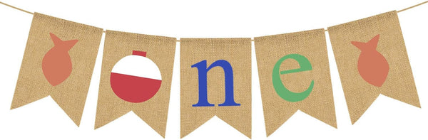 Rainlemon Fishing Theme ONE Highchair Banner Boy Girl 1st Birthday Party Jute Burlap