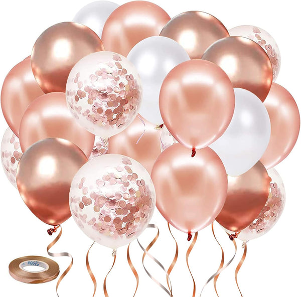 Rose Gold Confetti Balloons, 50pcs 12 Inch Metallic Latex Balloons for Birthday Party Wedding Decorations