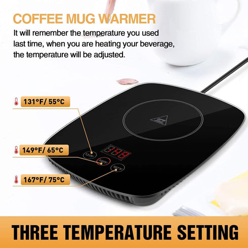 Coffee Mug Warmer with 3 Temperature Settings, Adjustable Beverage Warmer with Auto Shut Off (Without Mug)