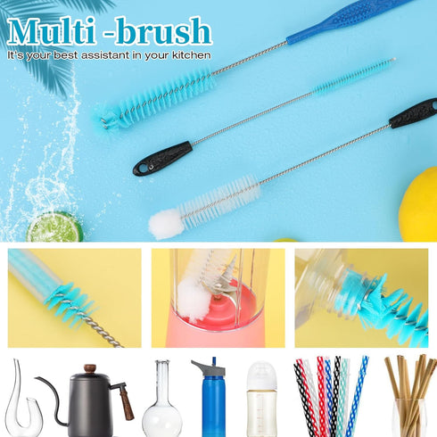 6 Pack Bottle Brush Narrow Neck Cleaning Set, Long Handle Stainless Steel Cleaner for Beer Bottle, Wine Decanter