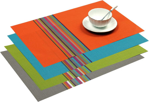SHACOS Placemats Set of 4 Colorful Woven Vinyl Place Mats for Dining Table, Reversible