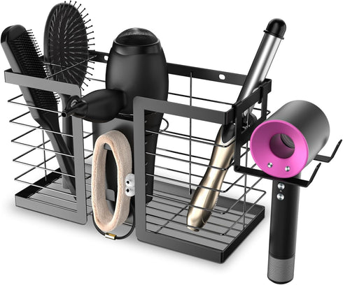 Hair Tool Organizer - 3 in 1 Metal Bathroom Holder for Hair Dryer, Flat Iron, Curling Iron Storage (Black)