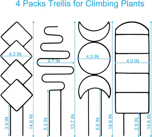 HENABLE 4 Packs 4 Trellis for Climbing Plants Indoor, Small Garden Metal Trellis for Potted Plants Outdoor for Vine Ivy
