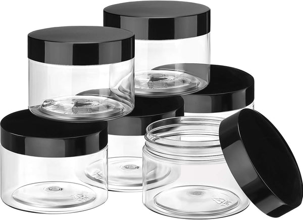 6 Pack 6 oz Plastic Jars with Lids - Refillable Wide-mouth Leakproof Round Empty Containers for Travel, Cosmetic, Food