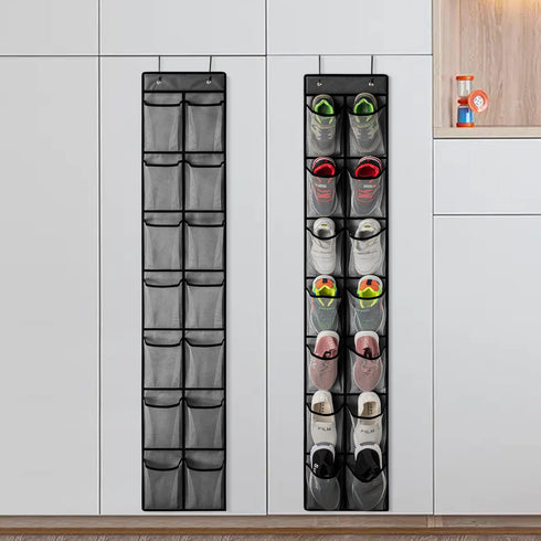 KEEPJOY Over the Door Shoe Organizer, Hanging Shoe Holder with 14 Mesh Deep Pockets, Closet Door Storage Bag, Grey