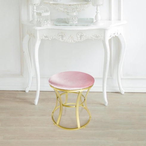 Velvet Round Vanity Stool,Pink Velvet Footrest Ottoman Foot Stool Seat with Golden Metal Legs,Makeup Chair for Bathroom