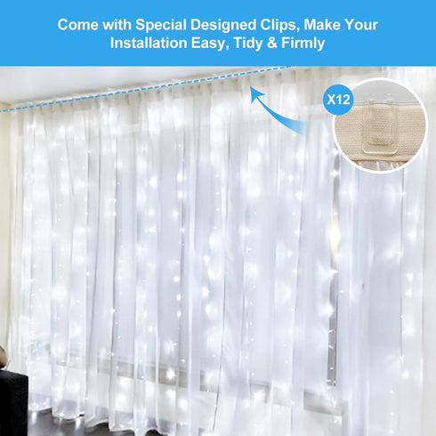 300 9.8 9.8FT 8 LED Fairy Curtain Lights, x Cold White USB Plug in Modes String Hanging Lights with Remote