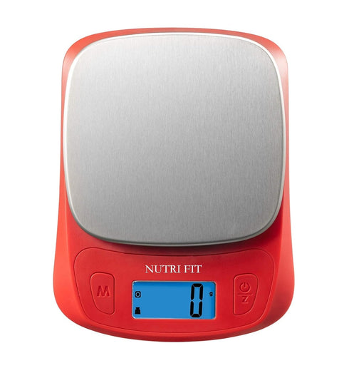 NUTRI FIT Ultra Slim Digital Kitchen Food Scale in Red/Stainless Steel, 1g Increment Measure for Coffee Making