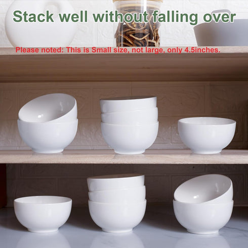 White Small Ceramic Bowls Set of 6, 12 OZ Ice Cream Bowls for Dessert, Rice, Jello, Microwave Safe