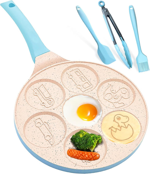 Dinosaur 7-Cup Egg Pan, Nonstick Pancake Pan for Kids, Cars Trucks Egg Cooker Mold for Breakfast Sandwiches