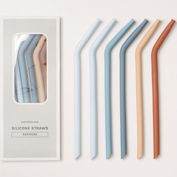 Nightingale Reusable Silicone Straws - Set of 6 Coral Multi Bendy Drinking Straw with Cleaning Brush for Kids