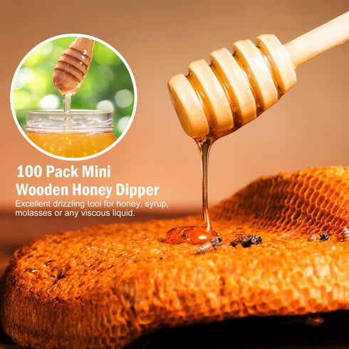 WEFOO 100 3 Inch PCS Wooden Honey Dipper Sticks, Honey Sticks Mini Honeycomb Sticks, Mini Honey Dipper Honey Stirrers