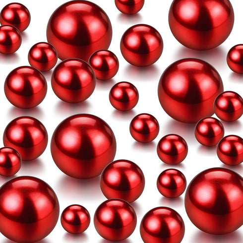 150 Pieces Faux Pearls Vase Filler, Gloss Beads Mixed Sizes Round Pearl for Home Party Wedding Decor, 8/14/20 mm (Red)