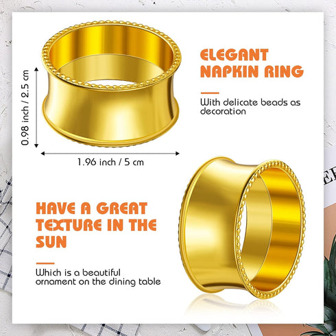 8 Pcs Gold Napkin Rings Set - Metal Napkin Holder Rings with Rhinestone Delicate Buckle for Holiday Table Decoration