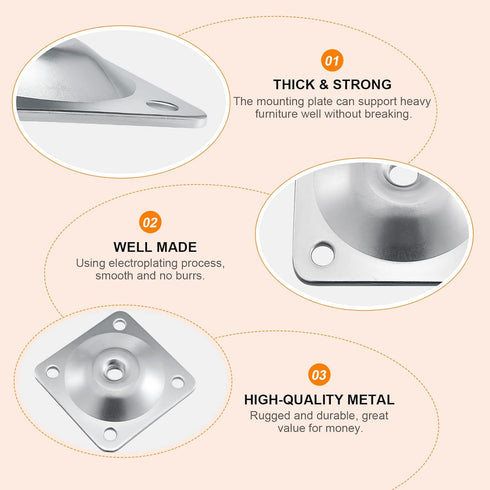 Leg Mounting Plates, 4 Sets Furniture Leg Attachment Plates, 5/16"(M8) Industrial Grade Flat Mounting T-Plates with