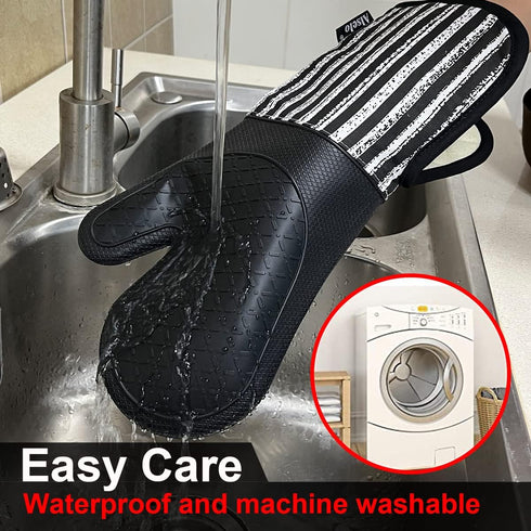 Silicone Oven Mitts - Heat Resistant 932?, Set of 2 Extra Long Kitchen Mittens with Soft Cotton Terry Lining