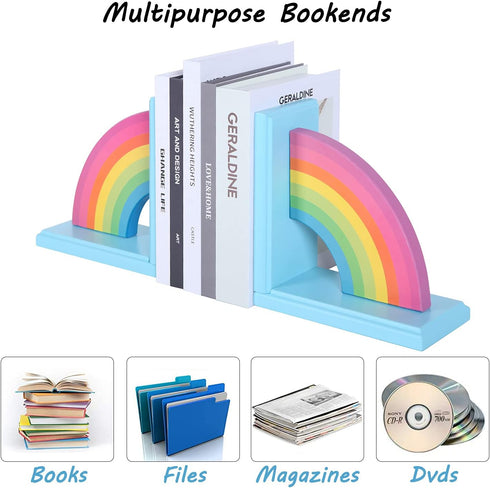 Pack 2 NIKKY HOME Wooden Rainbow Book Ends Non-Skid Cute Bookends Book Stoppers for Girls Home Children's Room