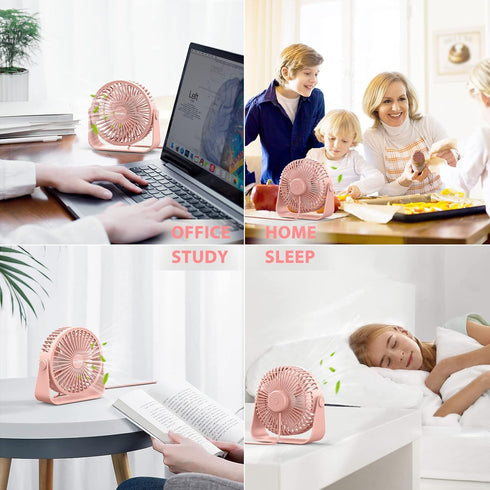 FARADAY USB Desk Fans, 5 Inches Portable Table Fans with 360° Head Rotation, Small Personal Desktop Fan (Pink)