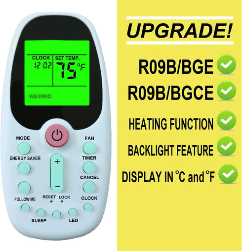 RCECAOSHAN Replacement for Arctic King Air Conditioner Remote Control R09B/BGE, with Green Backlight