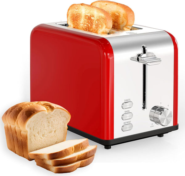 YSSOA Stainless Steel Toaster: 2 Slice with Extra Wide Slot, 6 Shade Settings, Red