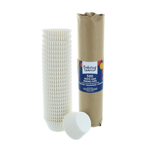 Bakery Crafts White Mini Baking Cups, 1.2" Cupcake Cases, Greaseproof Paper Liners for Mini Muffins, Pack of 500