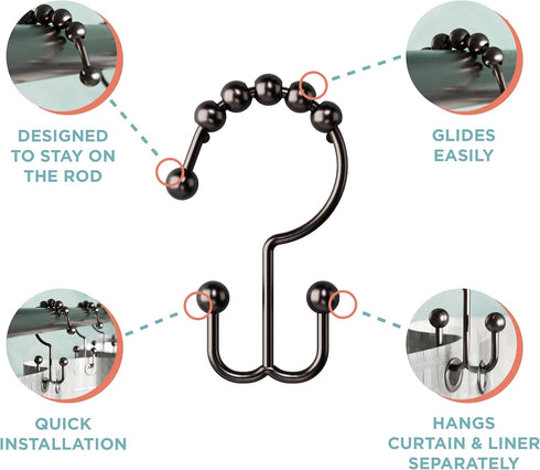 Zenna Home Metal Double Glide Shower Rings, Oil Rubbed Bronze – Set of 12 Heavy Duty, Rust-Resistant Rings