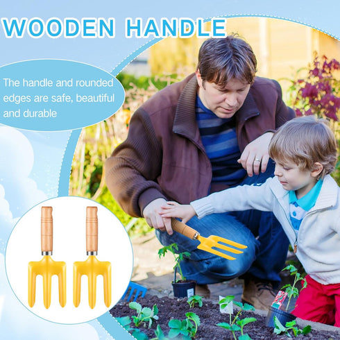 Motionchic 8" Gardening(24 Kids Gardening Tools, Metal Beach Sandbox Digging Toys with Wooden Handle, Including Shovel