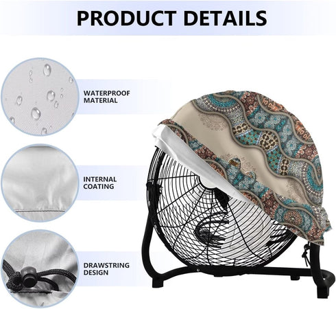 Boho Paw Print Industrial Fan Cover, Waterproof & Dustproof for 24" High Velocity Heavy Duty Drum Fan