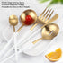Serving Utensils Set of 5, Matte White Gold Large Spoon, Slotted Spoon, Serving Fork, Sugar Spoon, Butter Knife