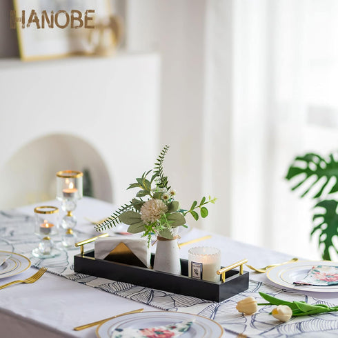 Hanobe Rectangle Long Narrow Tray: Decorative Trays Rectangular Candle Holder Trays for Home Decor White Centerpiece