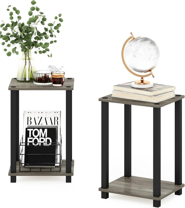 Furinno Simplistic End Table, 2-Pack, French Oak/Black