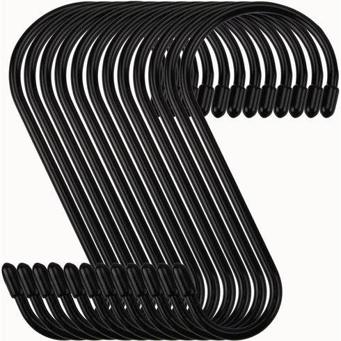 Nisoger 12 Pack 6 Inch S Hook - Large Vinyl Coated Heavy Duty Steel Metal Black Rubber Coated Closet S Hooks