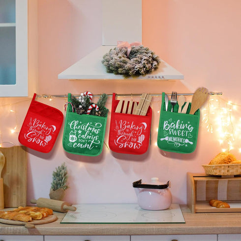 10 Pcs Christmas Pot Holders with Pocket Fall Pot Holder Potholder Gift Hot Pads Heat Resistant Oven Mitts Cookie Bag for Kitchen Baking Cooking (Red, Green,Simple) by Yaomiao