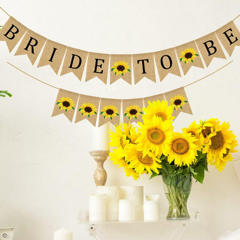 Doumeny Bride to Be Burlap Banner, Rustic Sunflower Bunting Garland for Bridal Shower Party Decor
