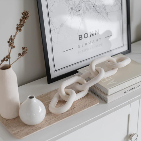 PEAKOLY Wood Chain Link Decor - White Wooden Decorative Objects for Shelves, Coffee Table Sculpture, Book Shelf