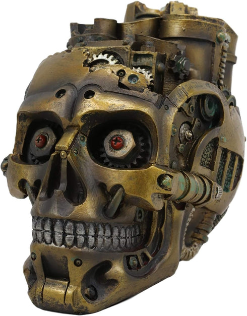 Ebros Gift Mad Max Steampunk Cyborg Robotic Skull Decorative Box, Jewelry Trinket Storage or Makeup Brush Holder