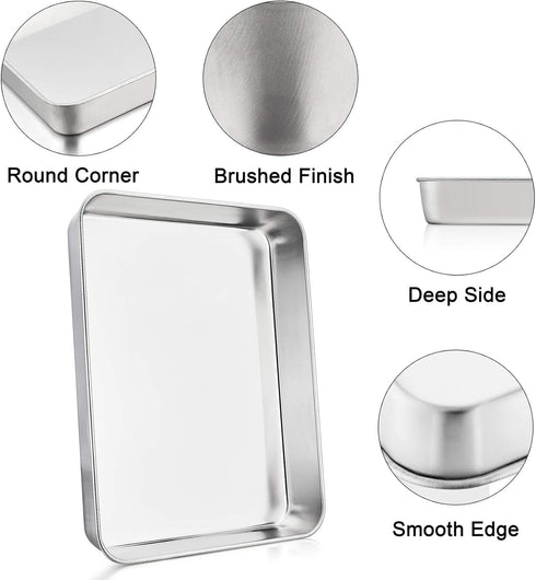 P&P CHEF Deep Baking Pan Set of 3, Stainless Steel Baking Sheet Lasagna Rectangle Cake Pan for Oven Use